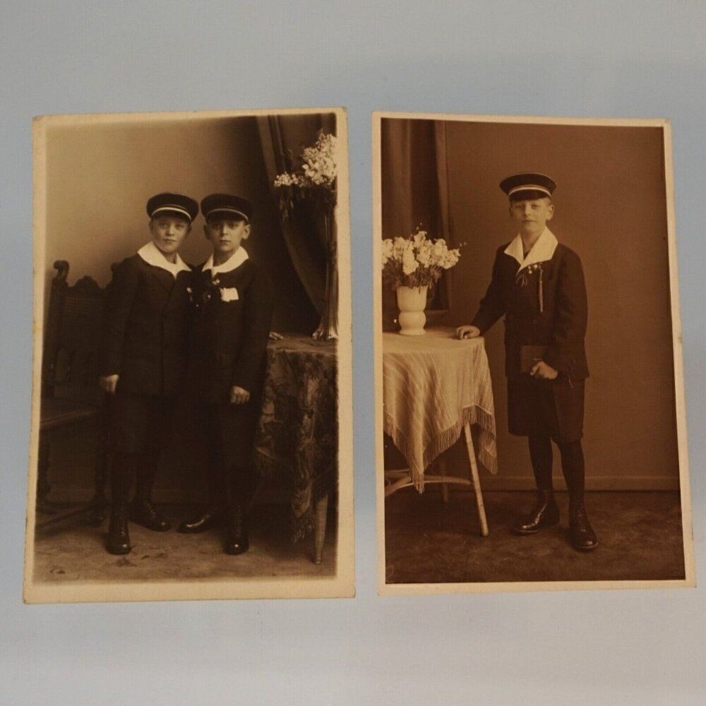 2 Antique Real Picture Photographs German Boys In Communion Outfits 1920 - 1930s